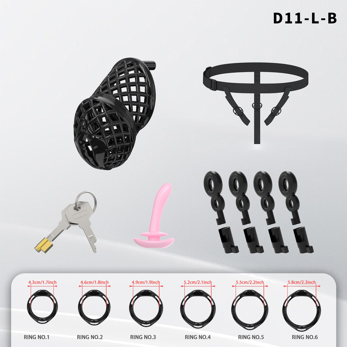 D11 Chastity Cage Set with Plastic Rings - detail 1