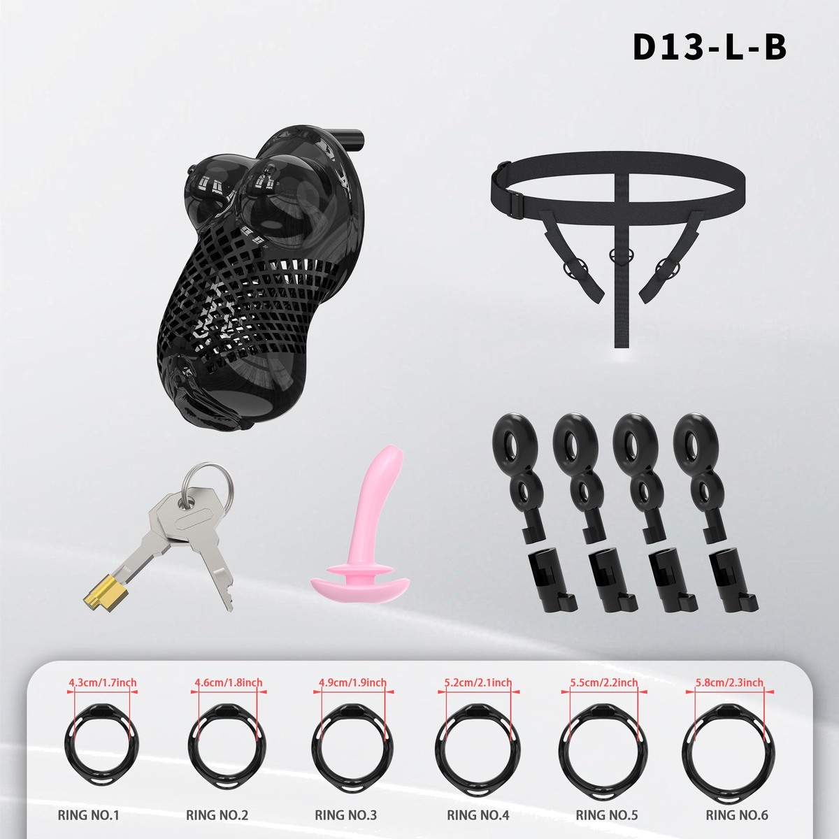 D13 Chastity Cage Set with Plastic Rings - detail 1