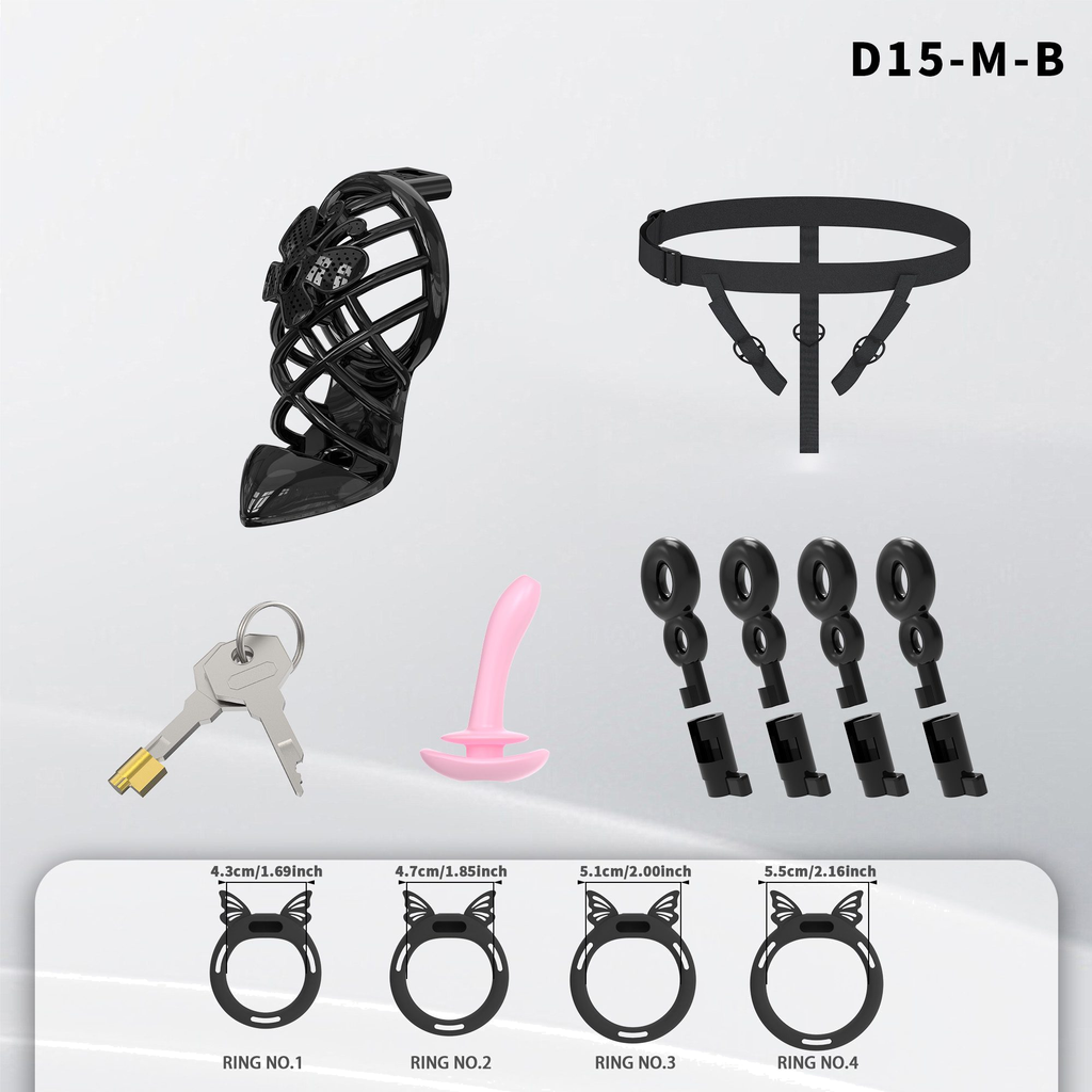 D15 Chastity Cage Set with Silicone Rings - detail 1