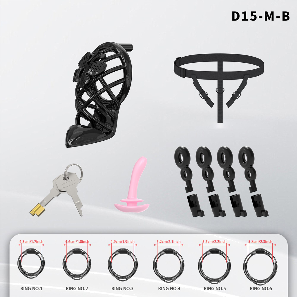 D15 Chastity Cage Set with Plastic Rings - detail 1