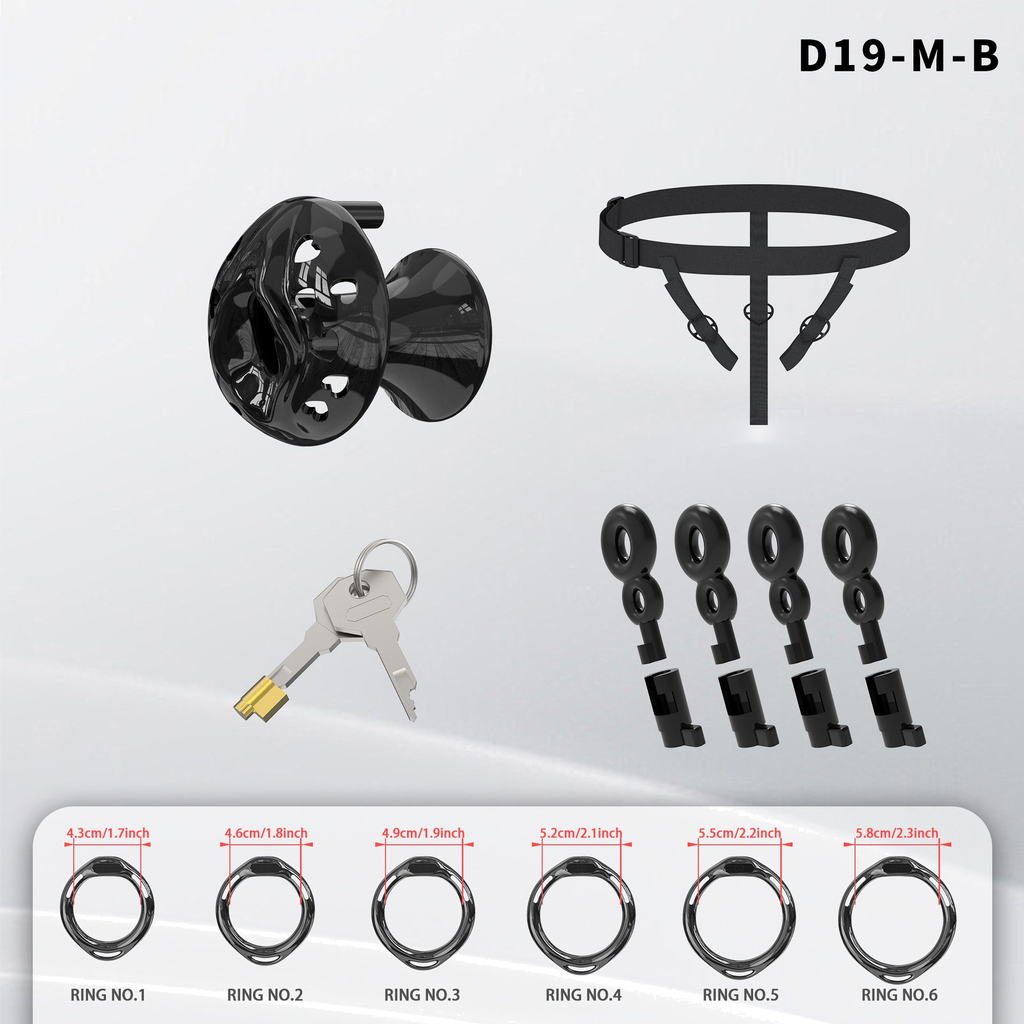D19 Chastity Cage Set with Plastic Rings - detail 1