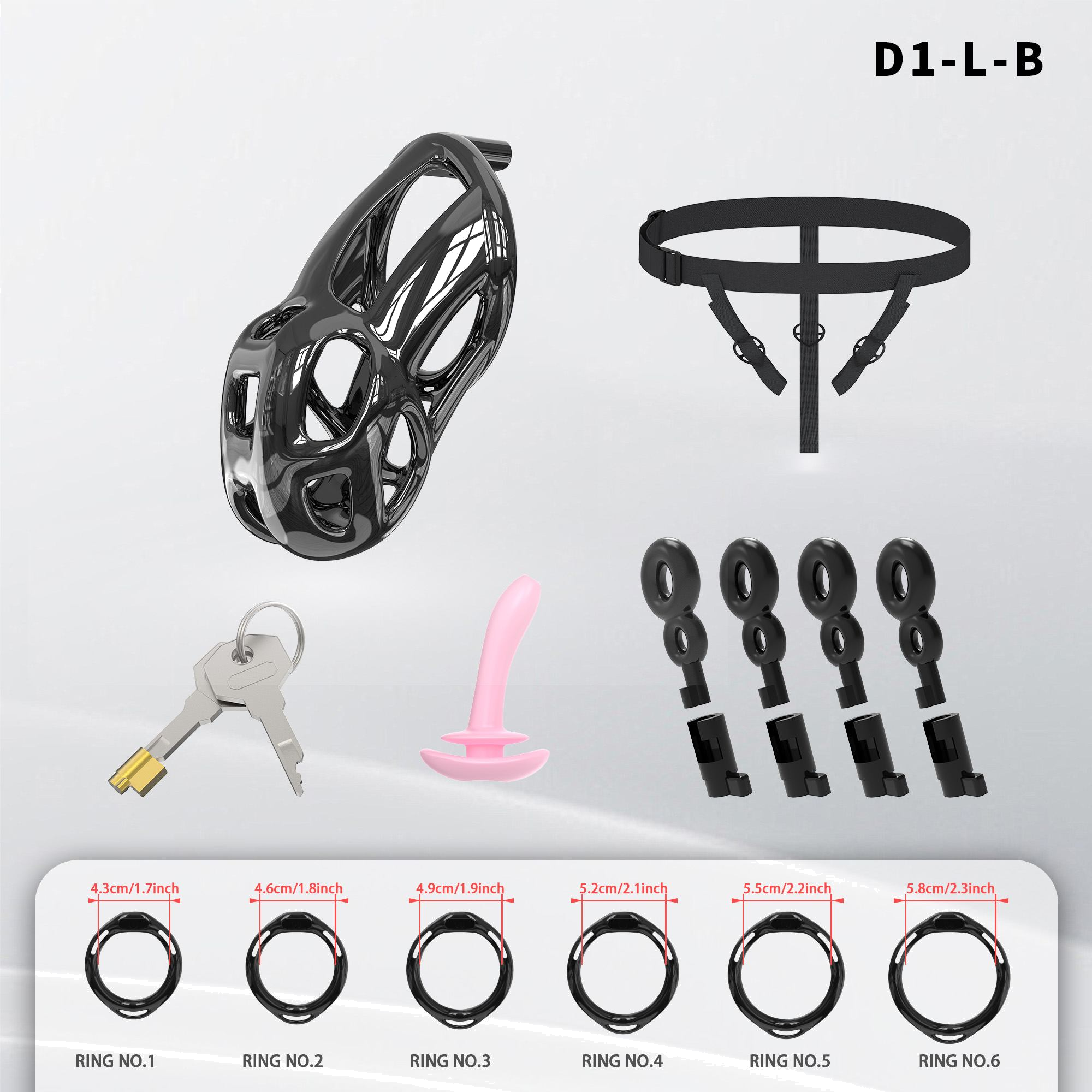 D1 Chastity Cage Set with Plastic Rings - detail 1