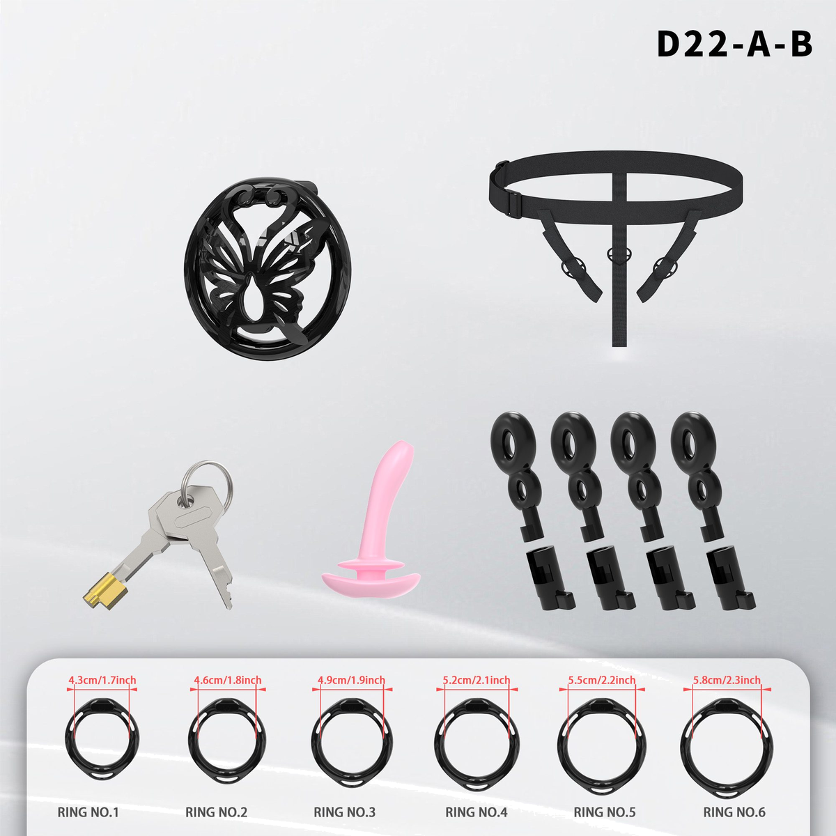 D22 Chastity Cage Set with Plastic Rings - detail 1