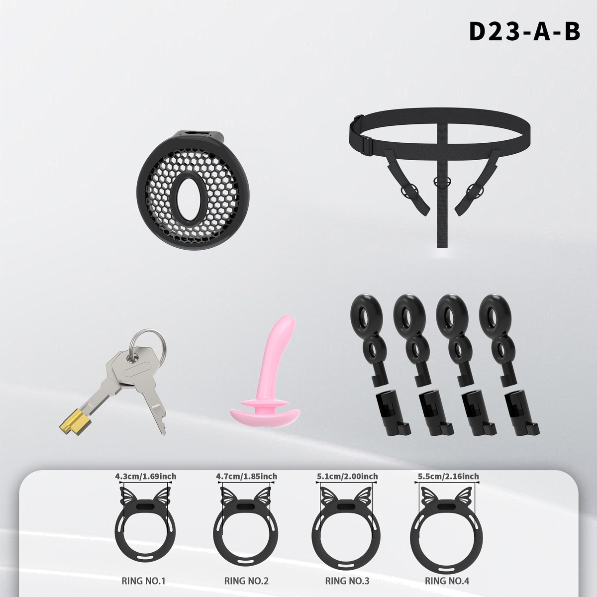 D23 Chastity Cage Set with Silicone Rings - detail 1