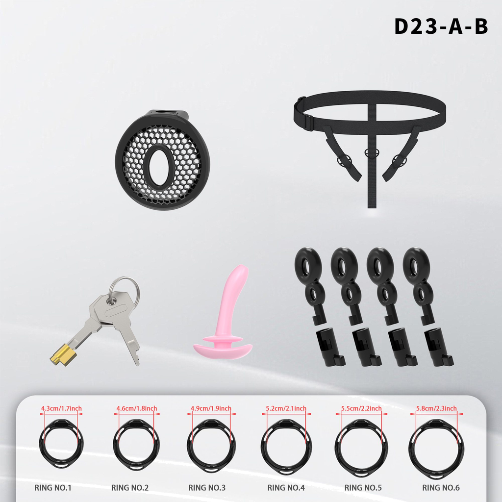 D23 Chastity Cage Set with Plastic Rings - detail 1