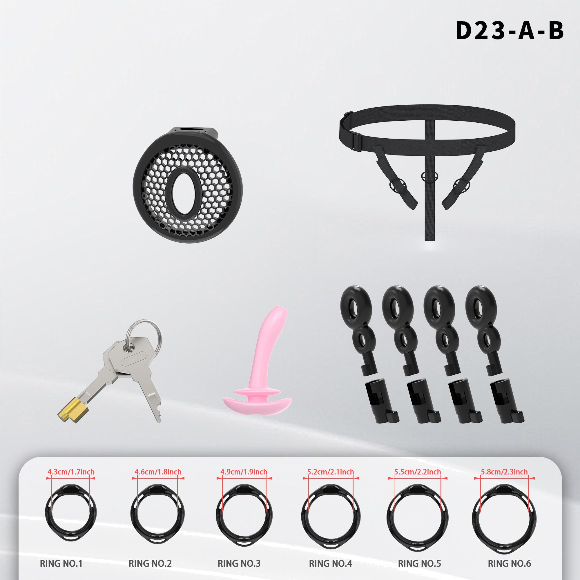 D23 Chastity Cage Set with Plastic Rings - detail 1