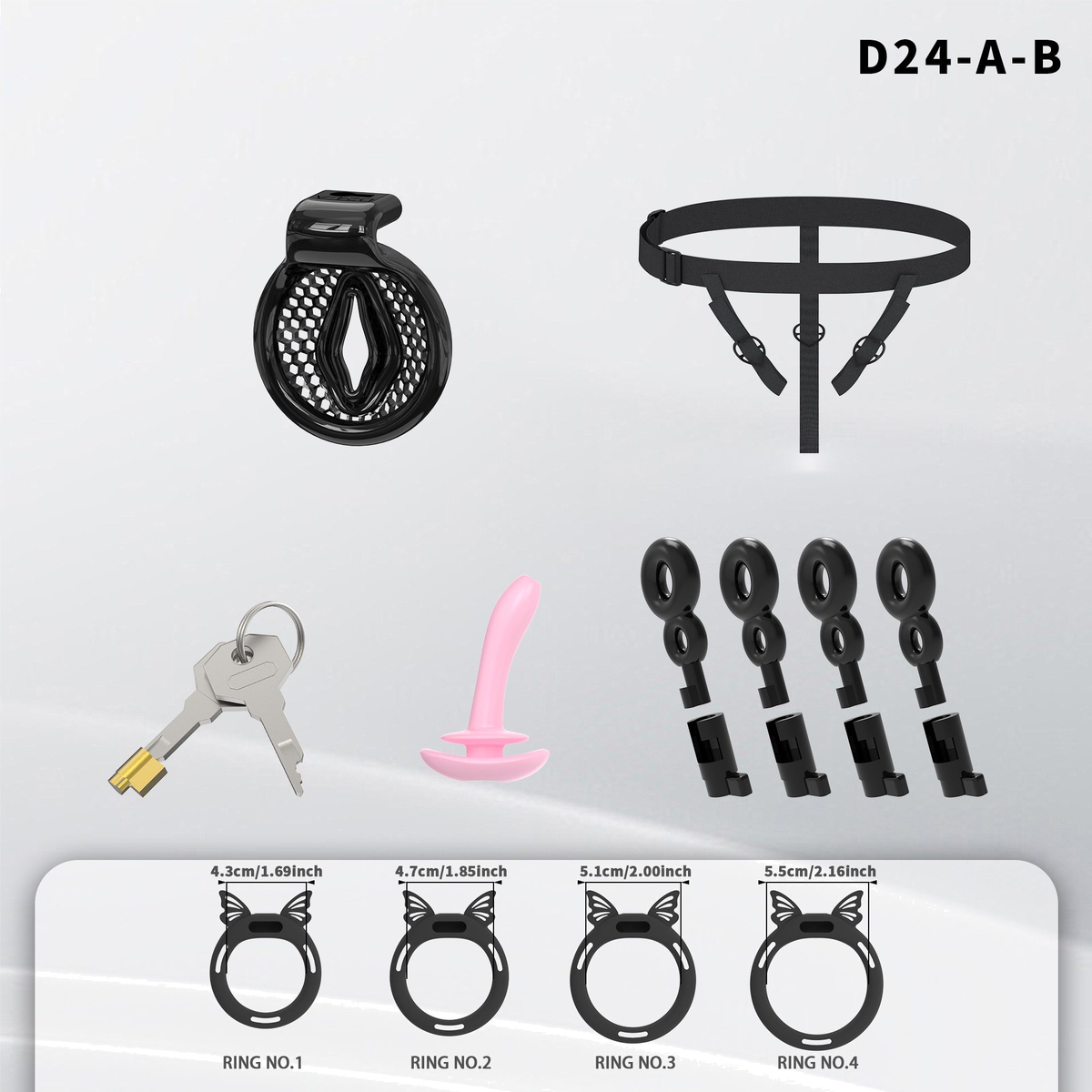 D24 Chastity Cage Set with Silicone Rings - detail 1