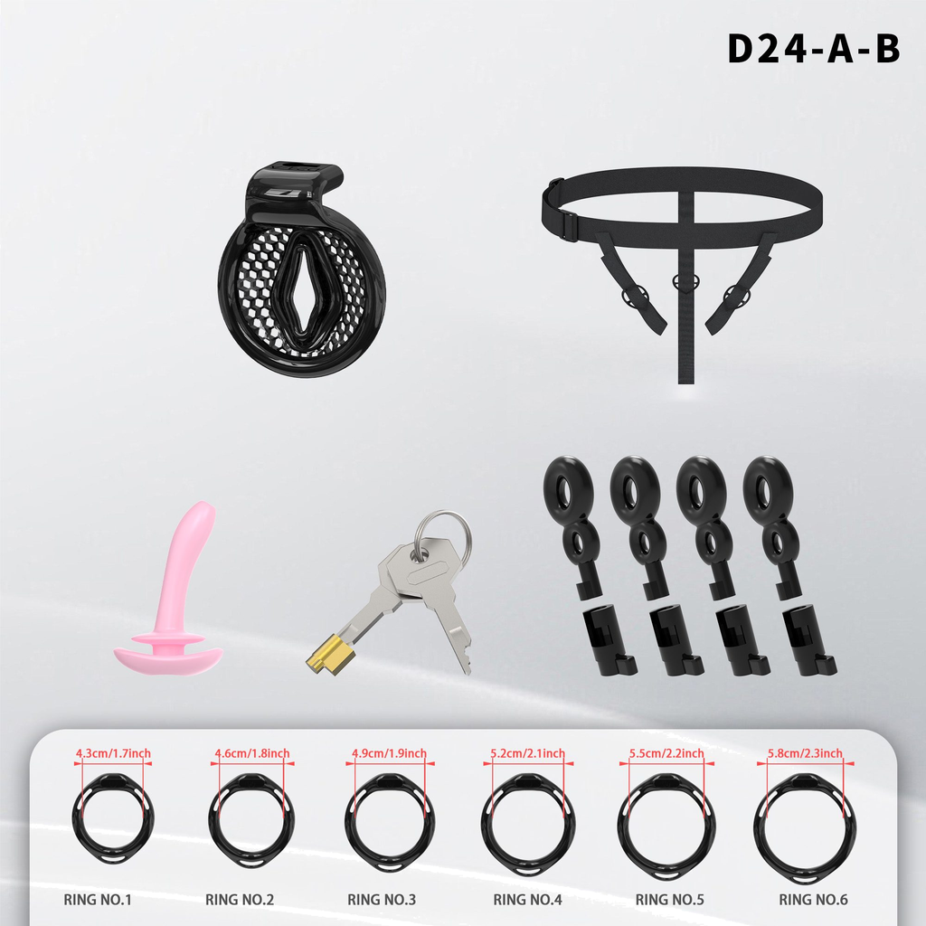 D24 Chastity Cage Set with Plastic Rings - detail 1