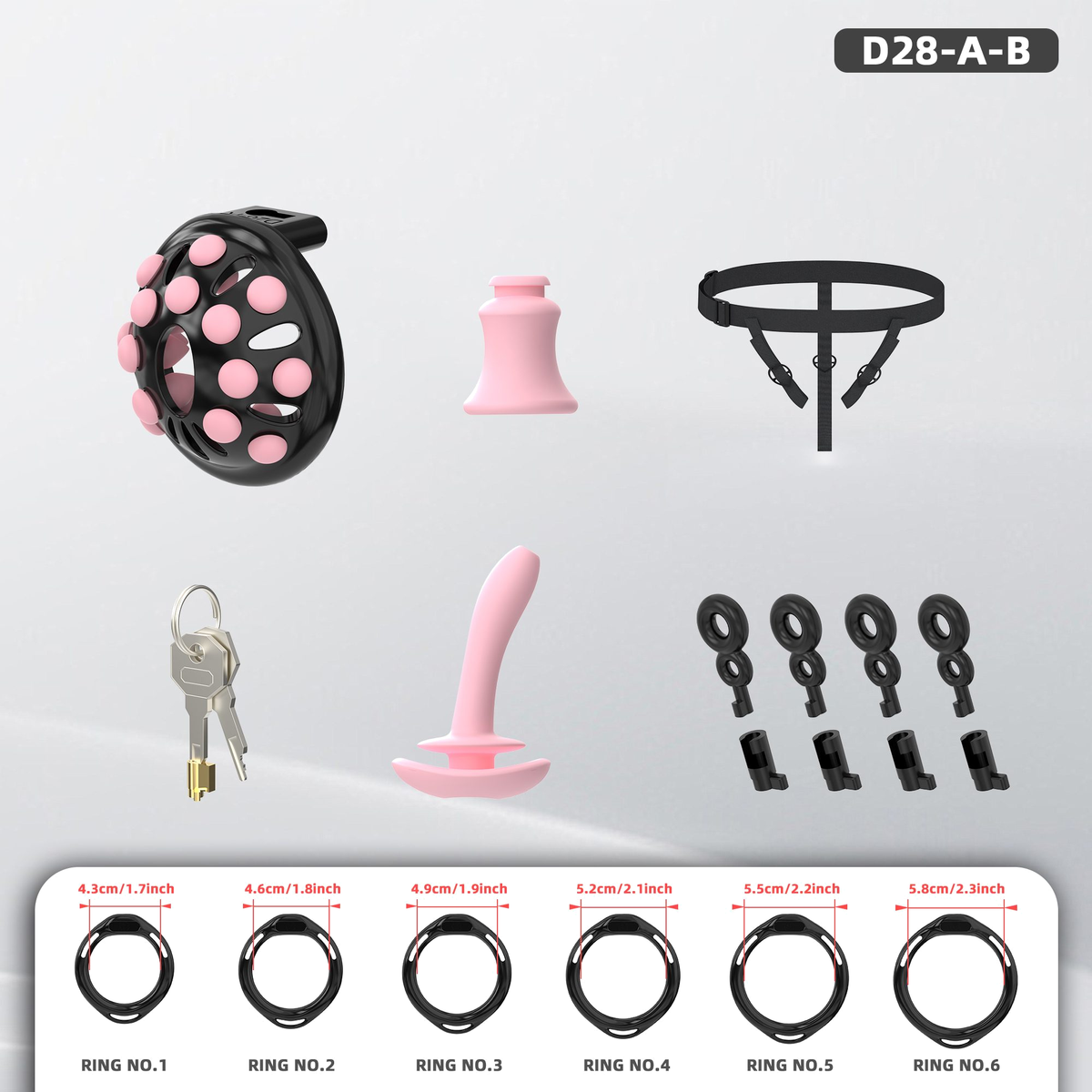 D28 Chastity Cage Set with Plastic Rings - detail 1