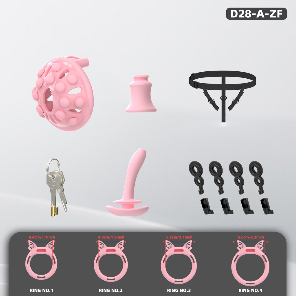 D28 Chastity Cage Set with Silicone Rings - main image