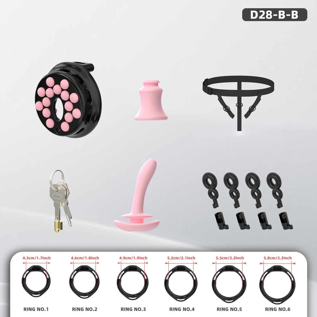 D28 Chastity Cage Set with Plastic Rings (D28-B) - detail 1