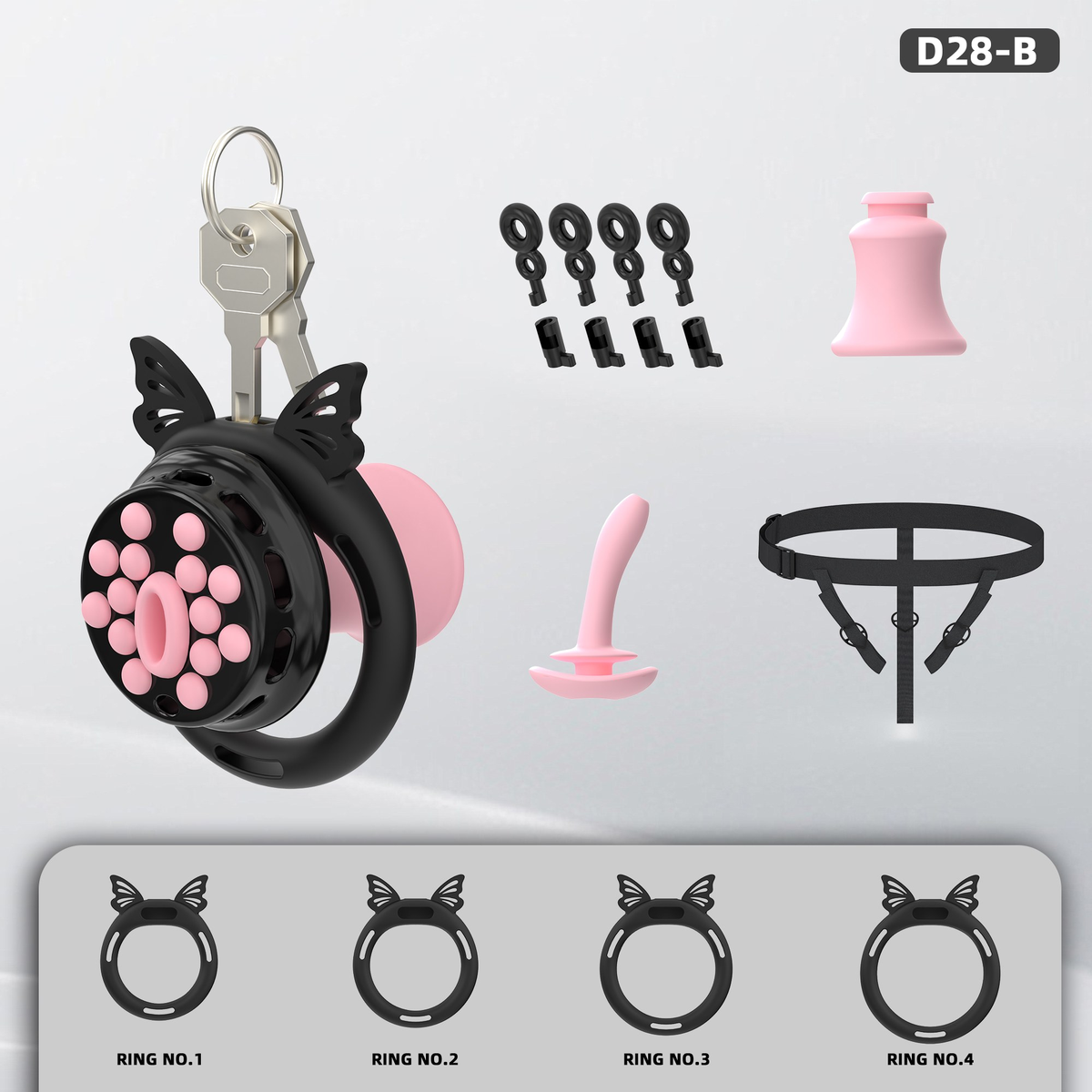 D28 Chastity Cage Set with Silicone Rings (D28-B) - detail 1