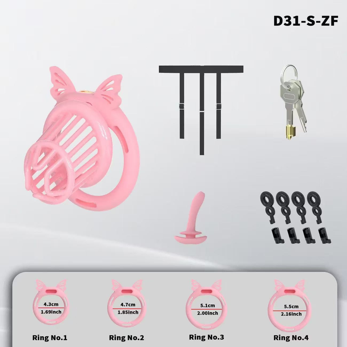 D31 Chastity Cage Set with Silicone Rings - main image