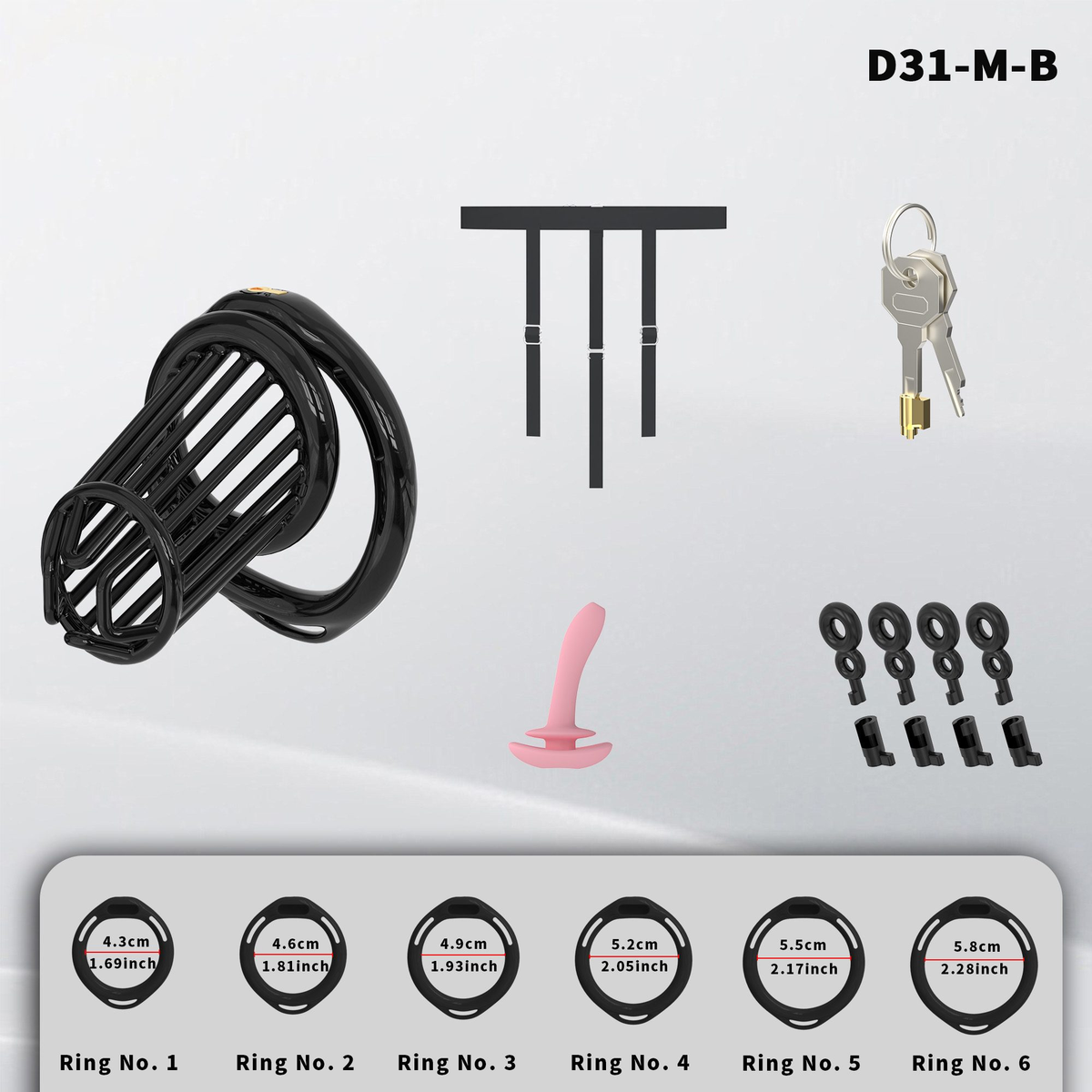 D31 Chastity Cage Set with Plastic Rings - detail 1