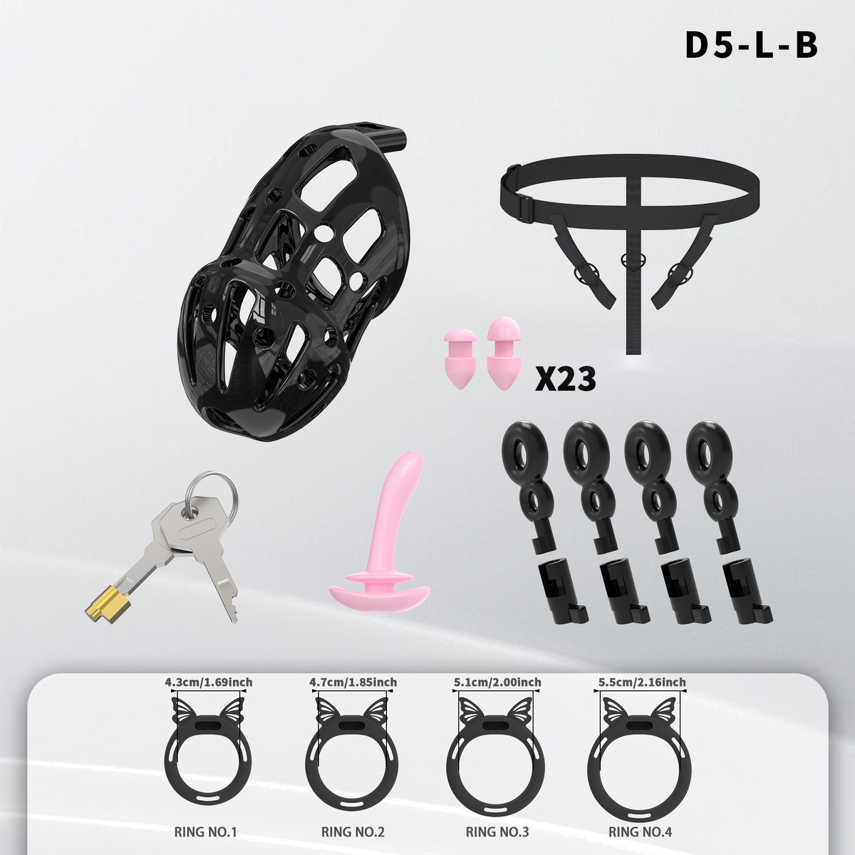 D5 Chastity Cage Set with Silicone Rings - detail 1