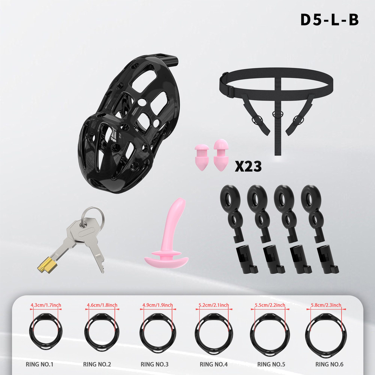 D5 Chastity Cage Set with Plastic Rings - detail 1