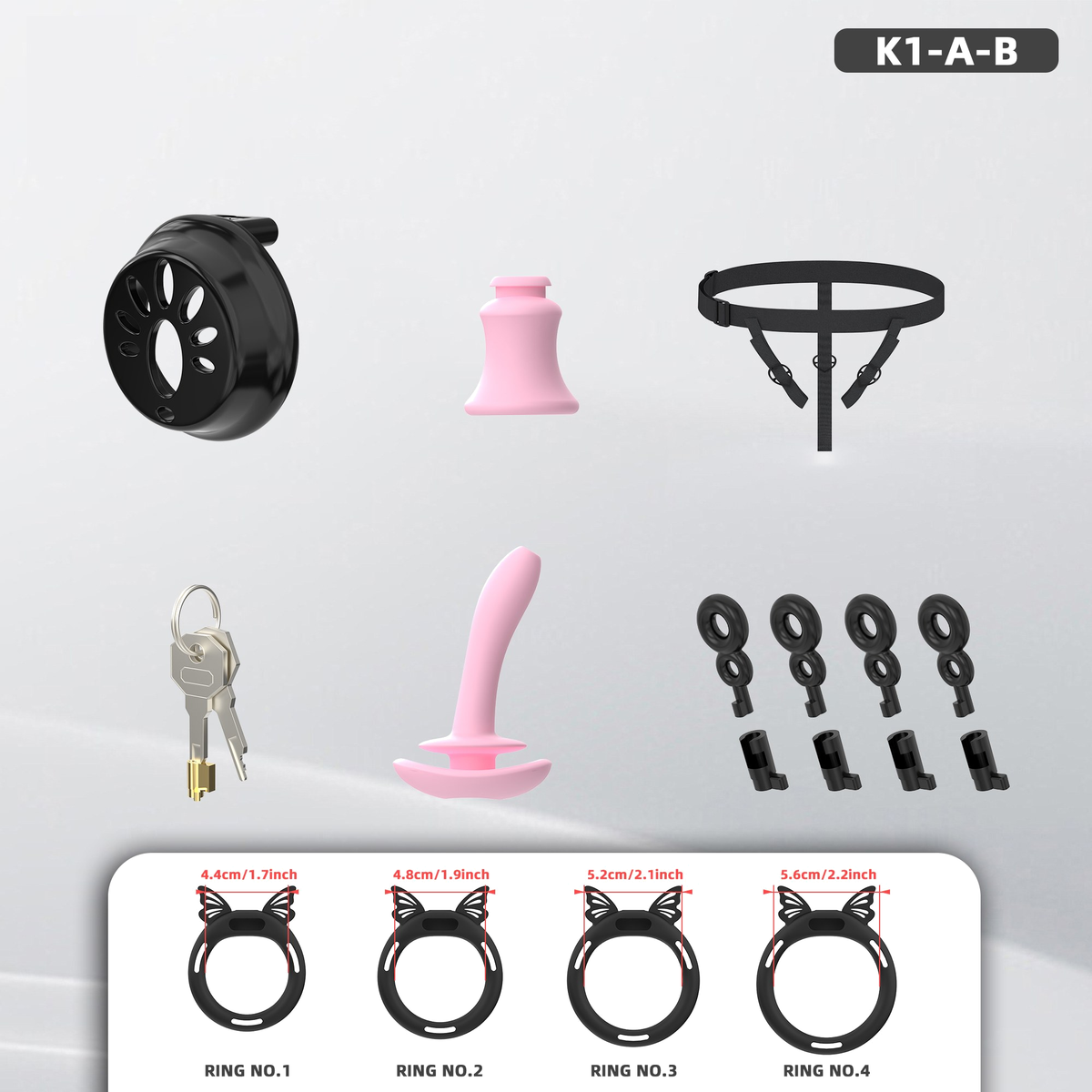 K1-A Plastic Chastity Cage Set with Silicone Rings - detail 1