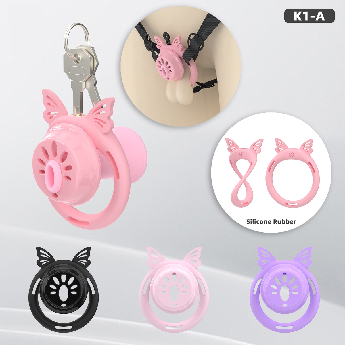 K1-A Plastic Chastity Cage Set with Silicone Rings - main image