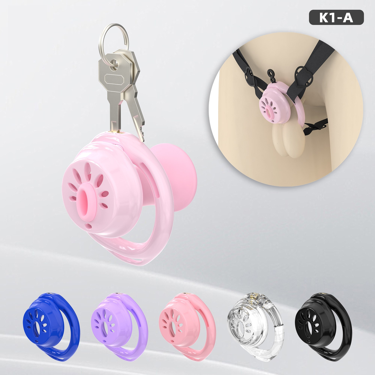 K1-A Plastic Chastity Cage Set with Plastic Rings - main image