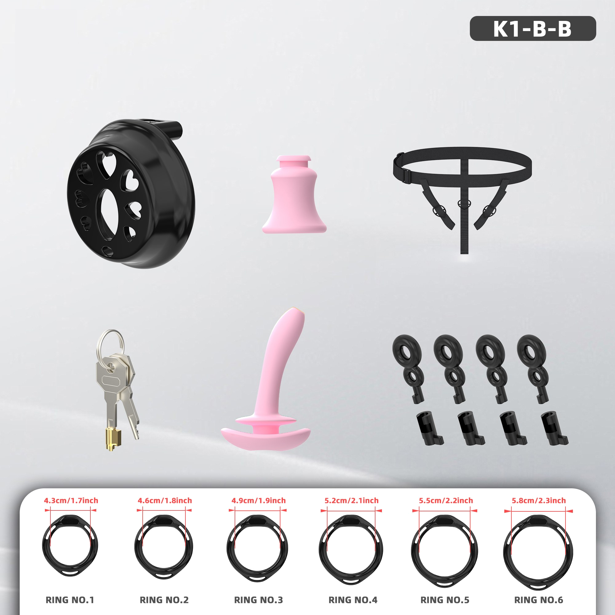 K1-B Plastic Chastity Cage Set with Plastic Rings - detail 1