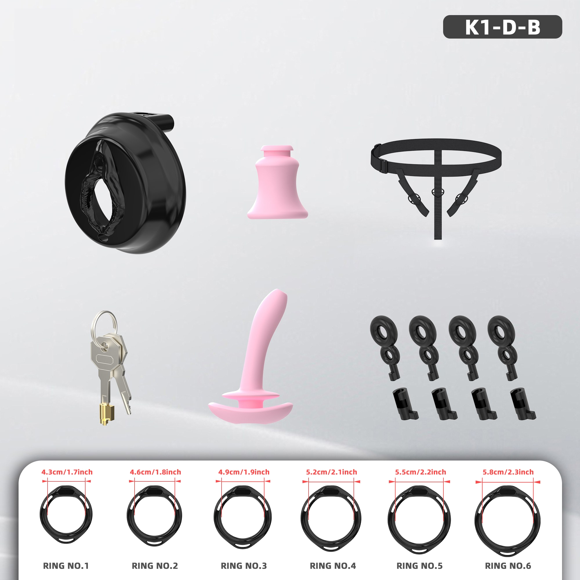 K1-D Plastic Chastity Cage Set with Plastic Rings - detail 1