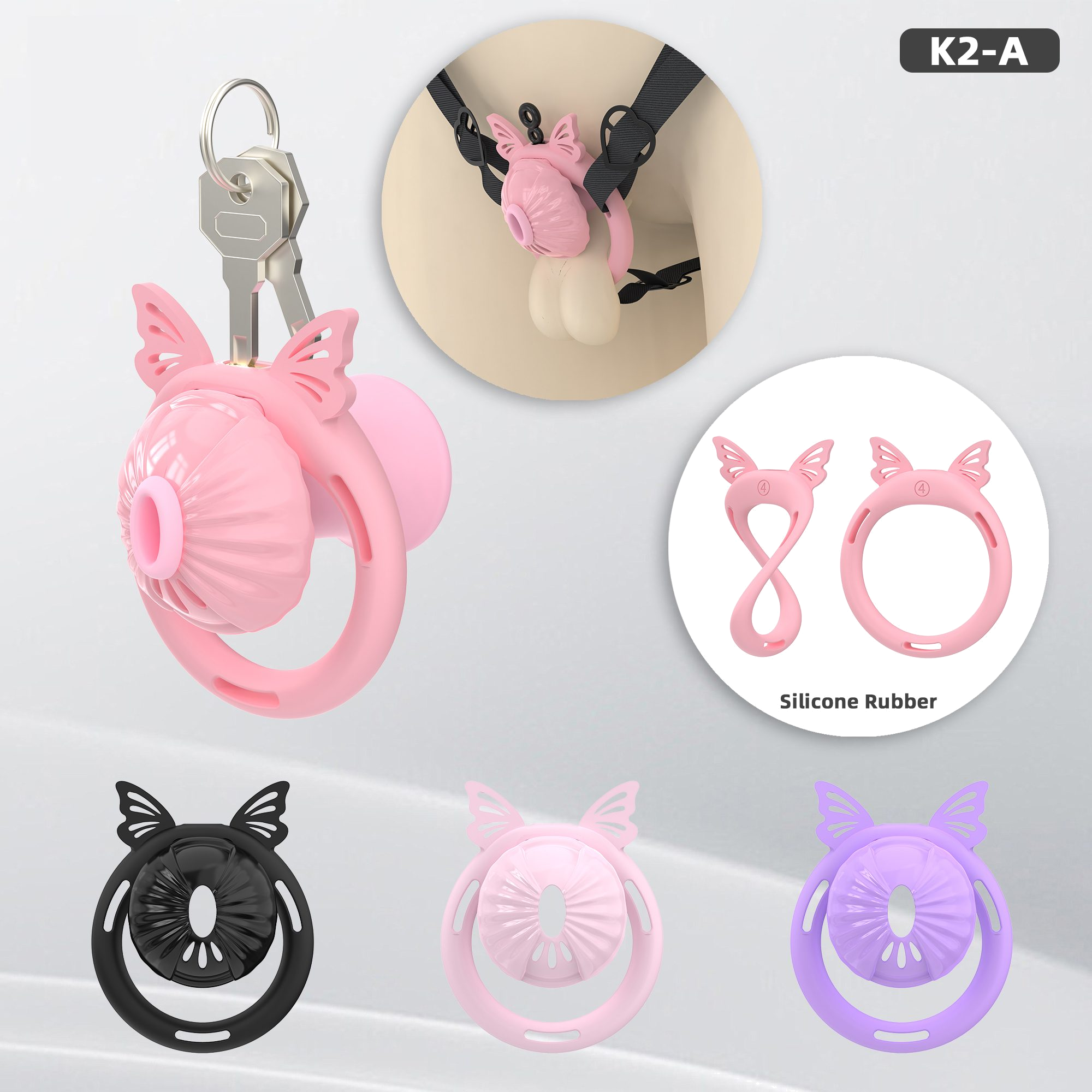 K2-A Plastic Chastity Cage Set with Silicone Rings - main image