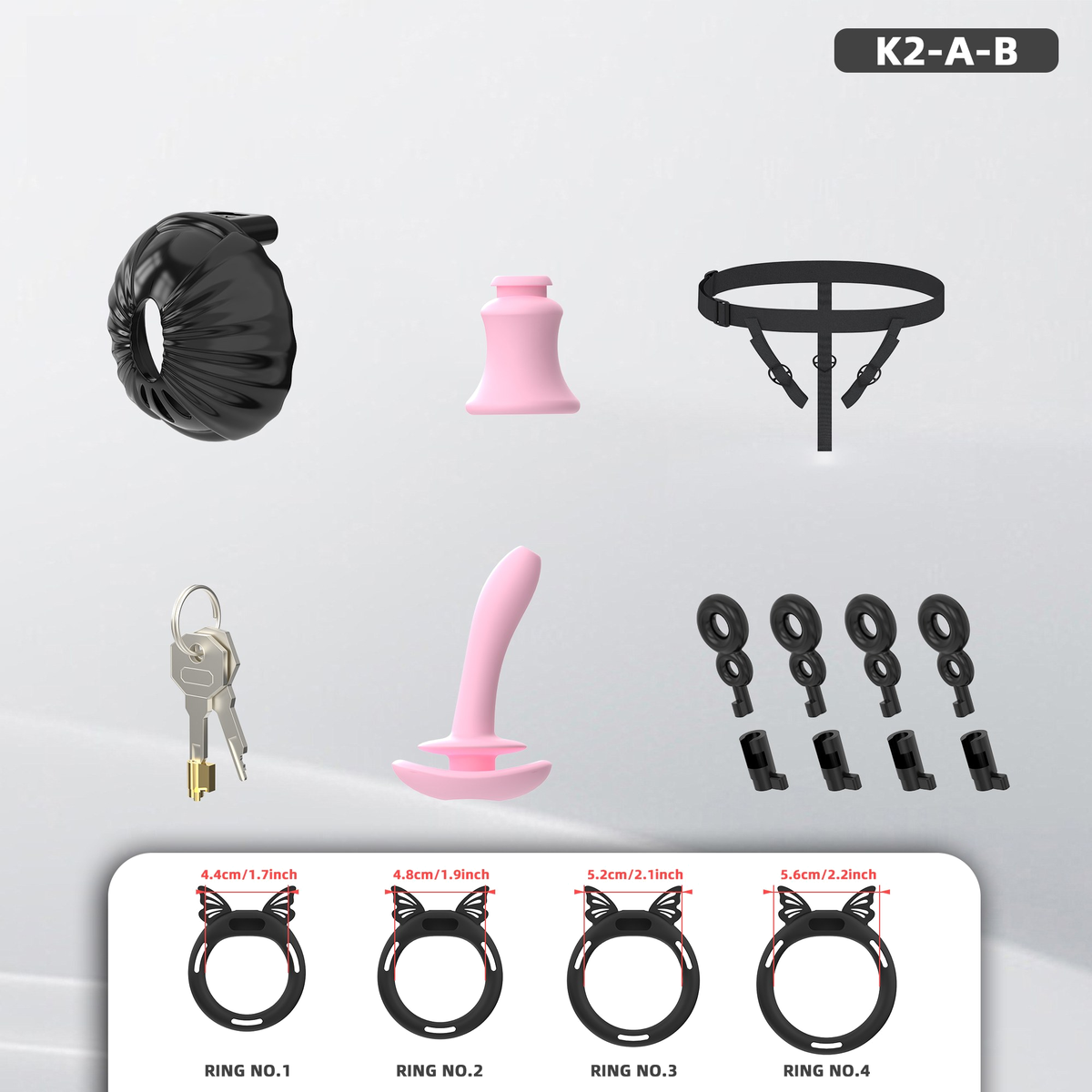 K2-A Plastic Chastity Cage Set with Silicone Rings - detail 1