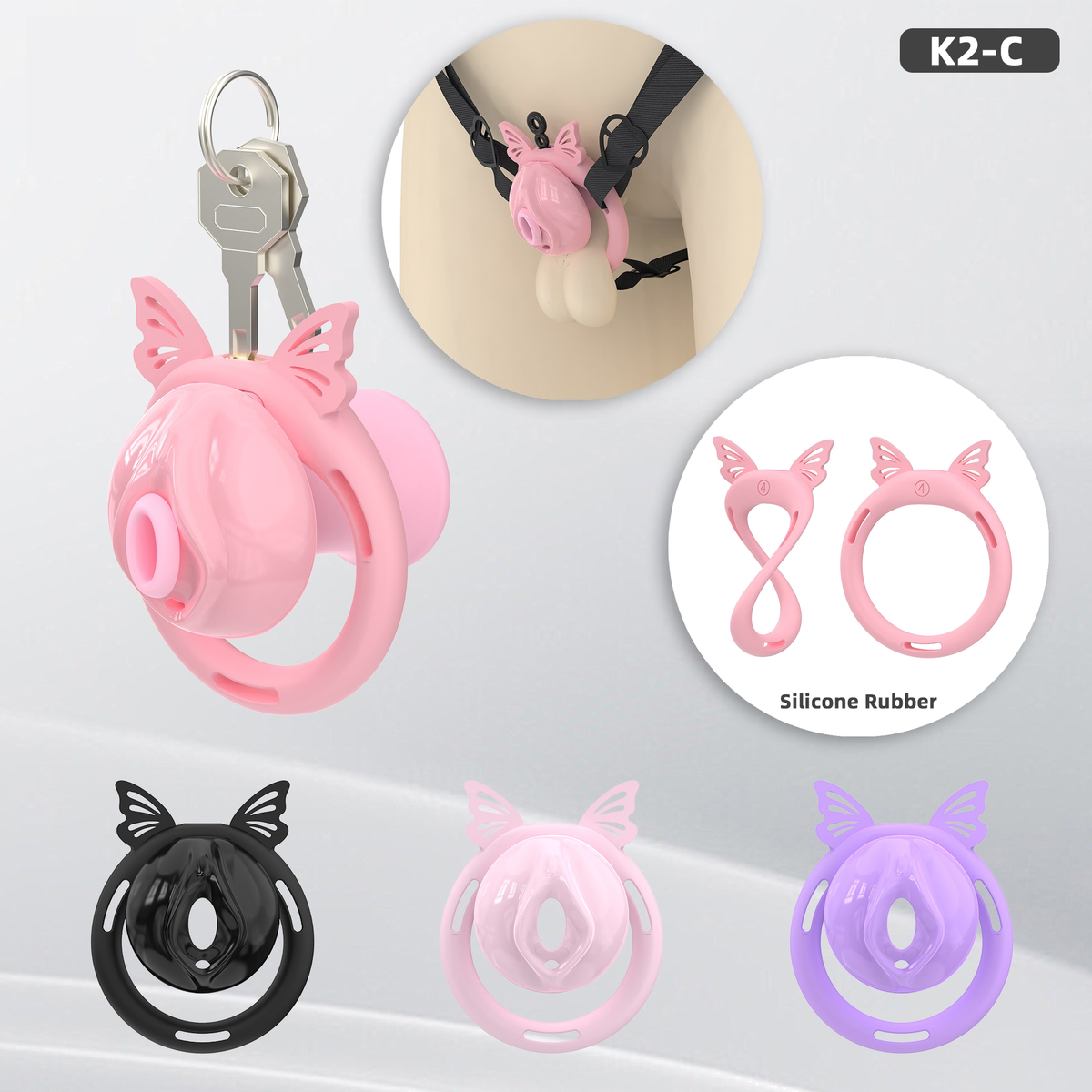 K2-C Plastic Chastity Cage Set with Silicone Rings - main image