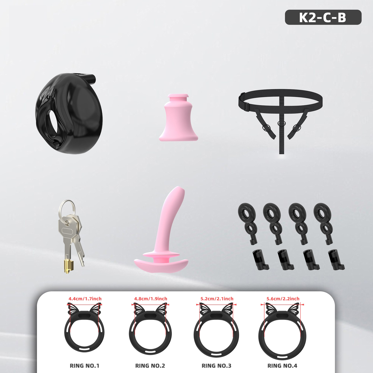 K2-C Plastic Chastity Cage Set with Silicone Rings - detail 1