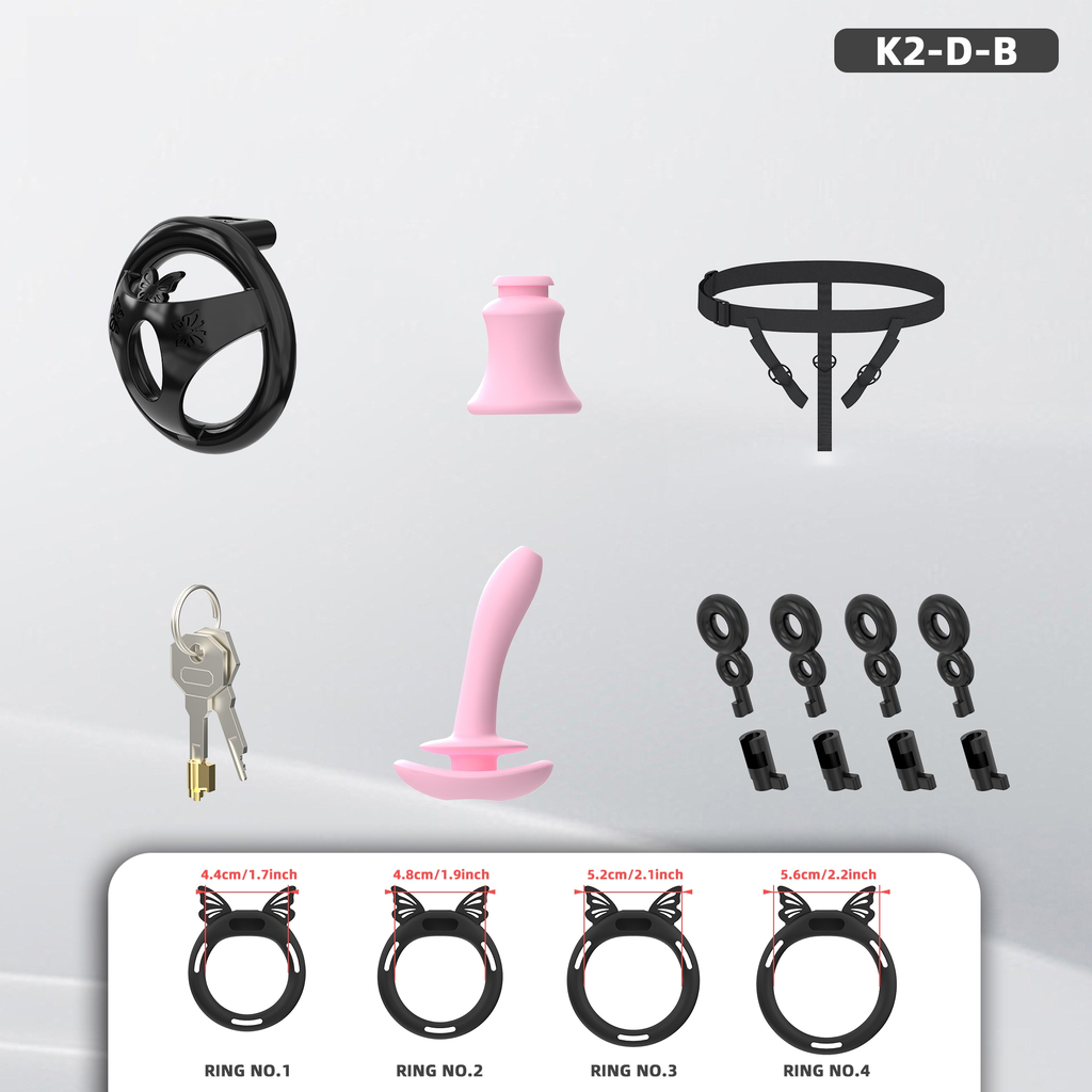 K2-D Plastic Chastity Cage Set with Silicone Rings - detail 1