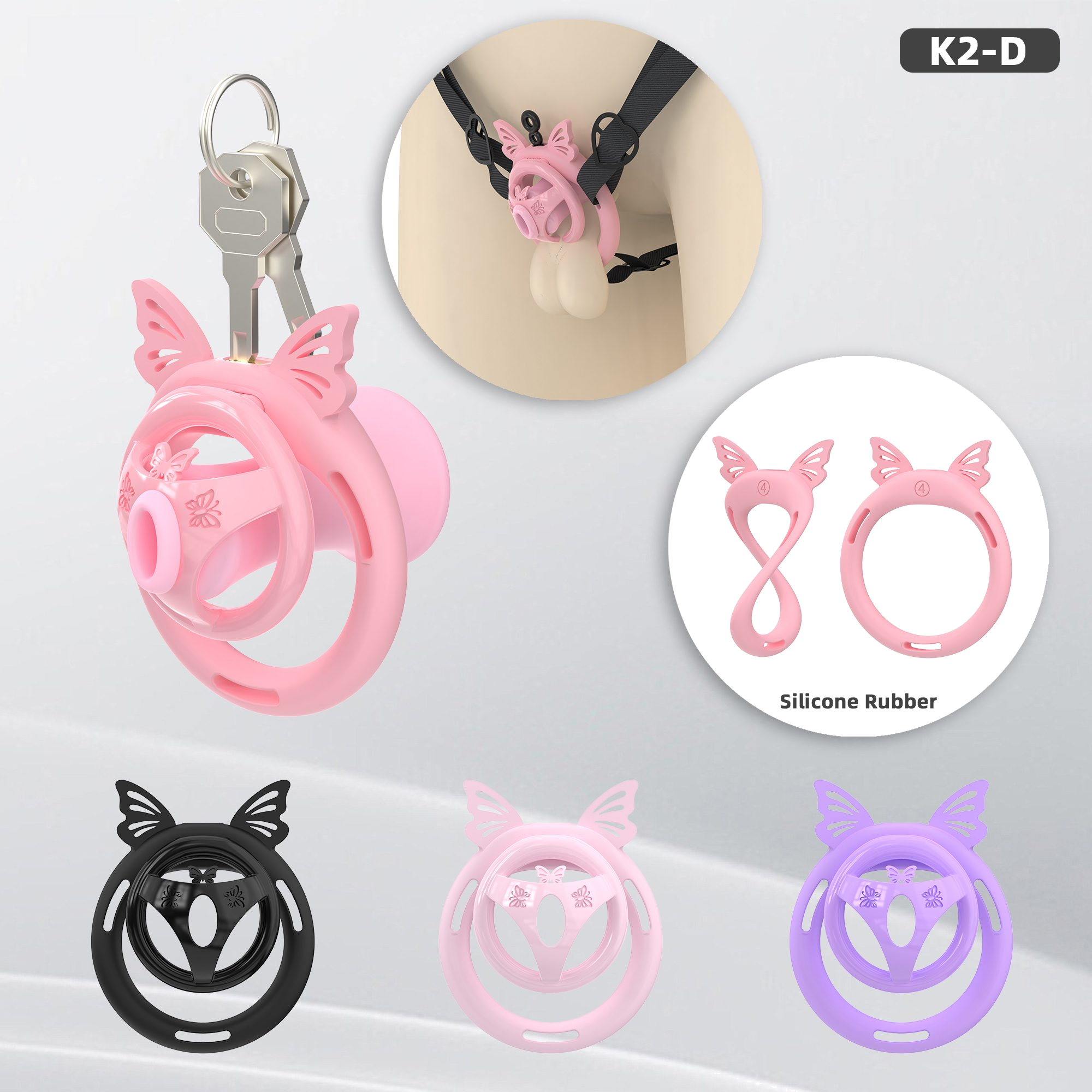K2-D Plastic Chastity Cage Set with Silicone Rings - main image