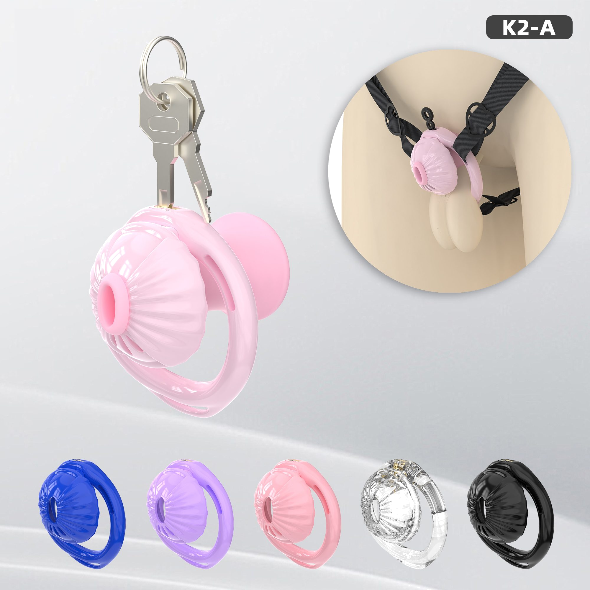 K2-A Plastic Chastity Cage Set with Plastic Rings - main image