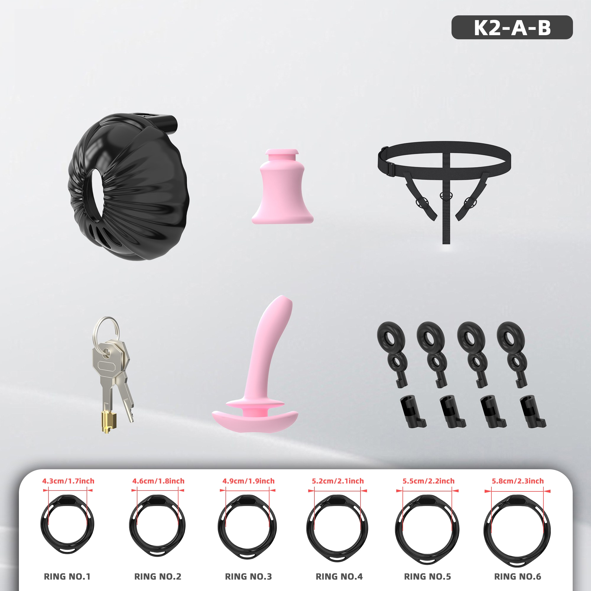 K2-A Plastic Chastity Cage Set with Plastic Rings - detail 1