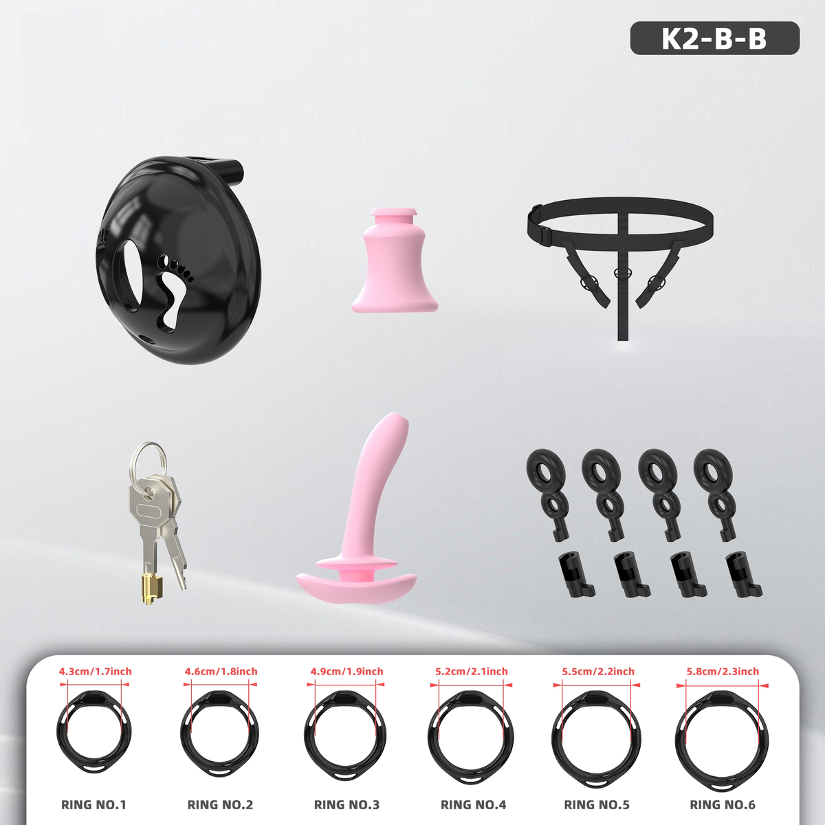 K2-B Plastic Chastity Cage Set with Plastic Rings - detail 1