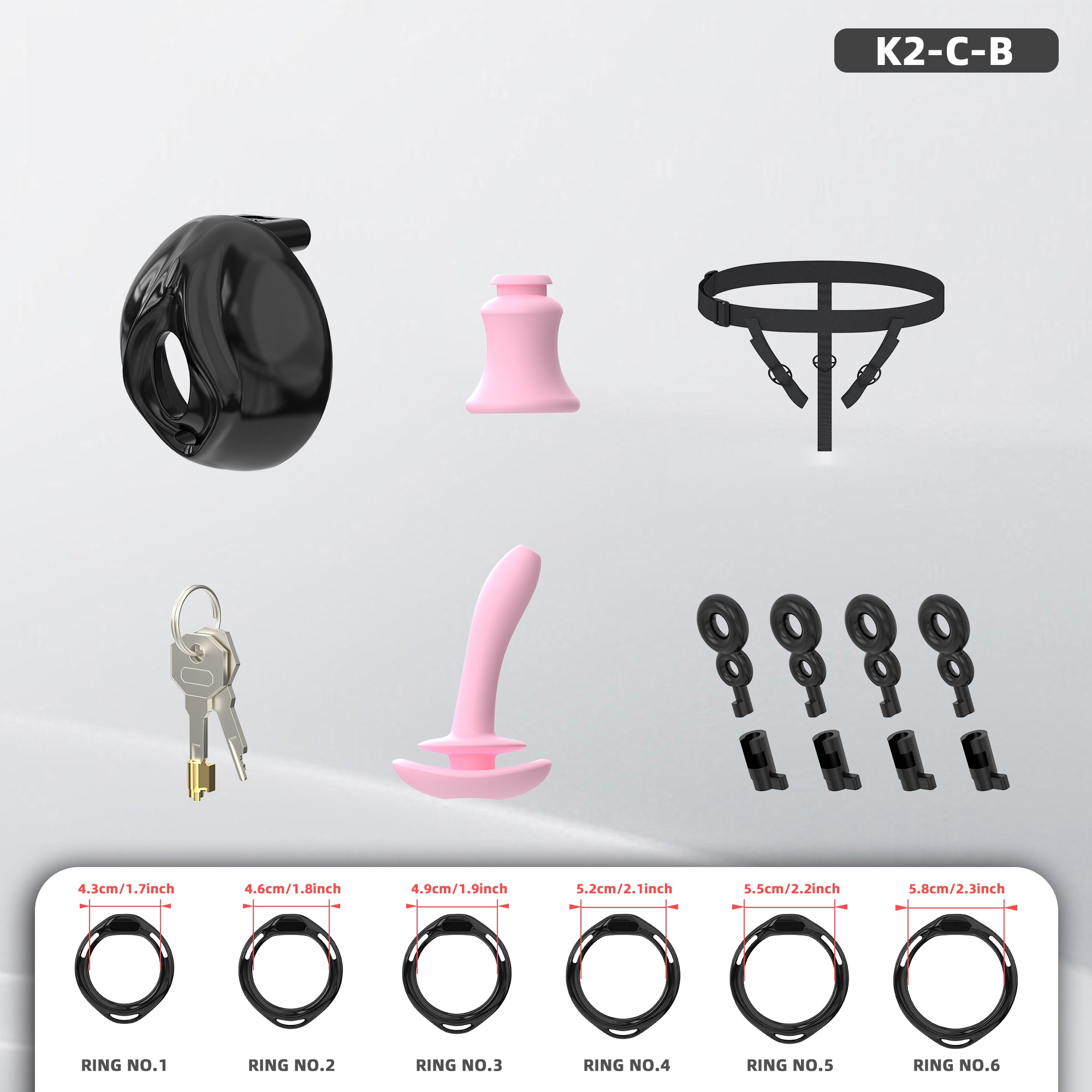 K2-C Plastic Chastity Cage Set with Plastic Rings - detail 1