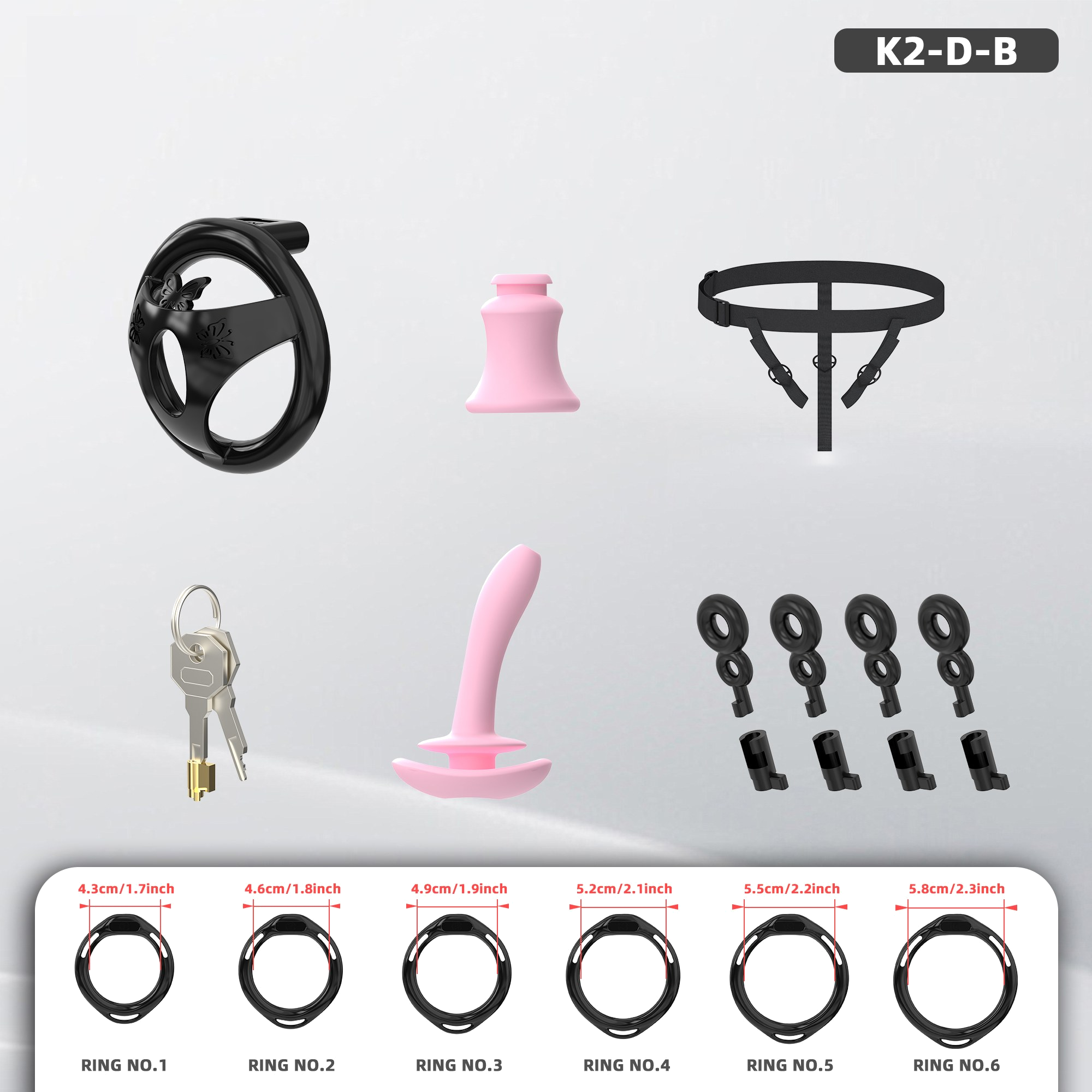 K2-D Plastic Chastity Cage Set with Plastic Rings - detail 1