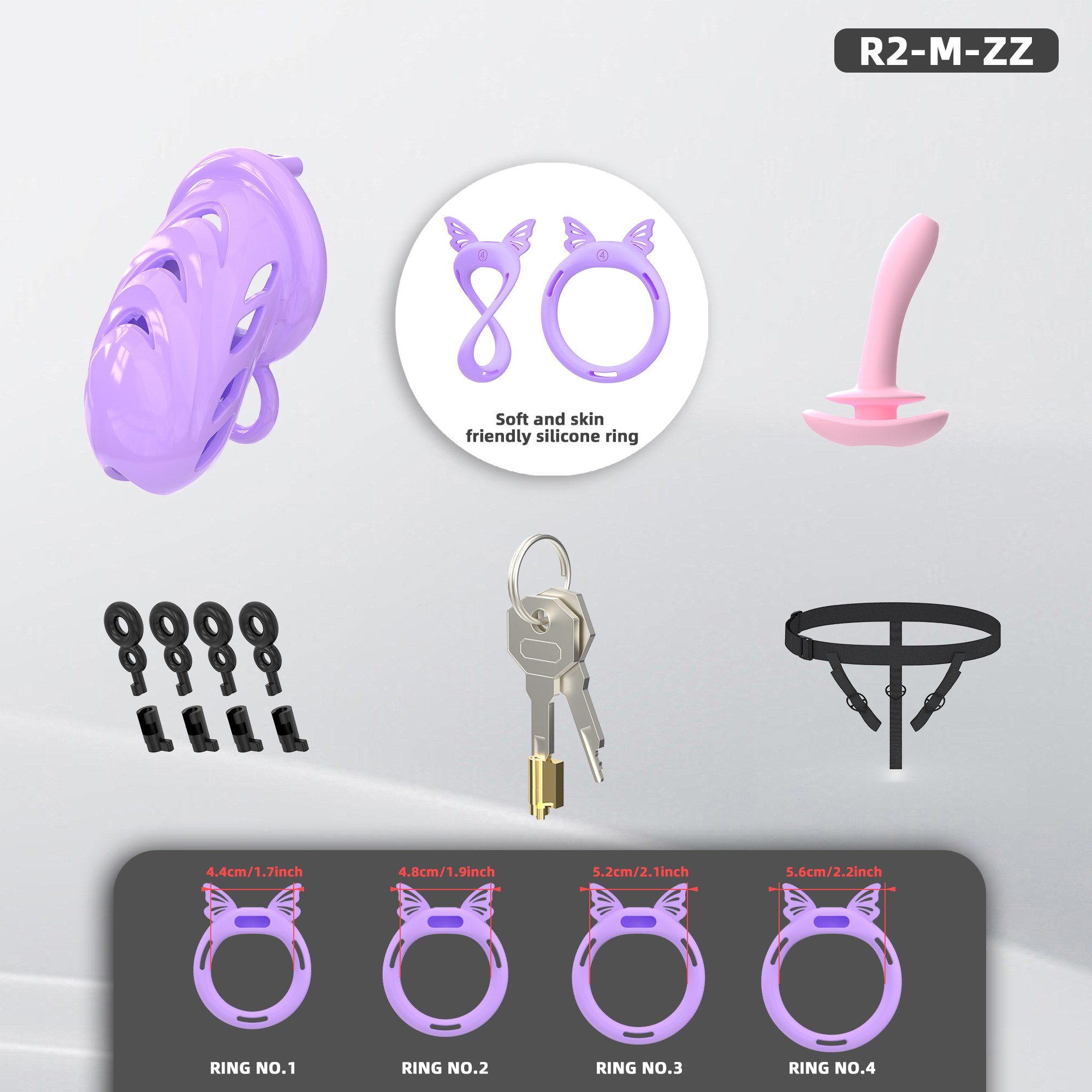 R1 Chastity Cage Set (4 Silicone Rings) - detail 1