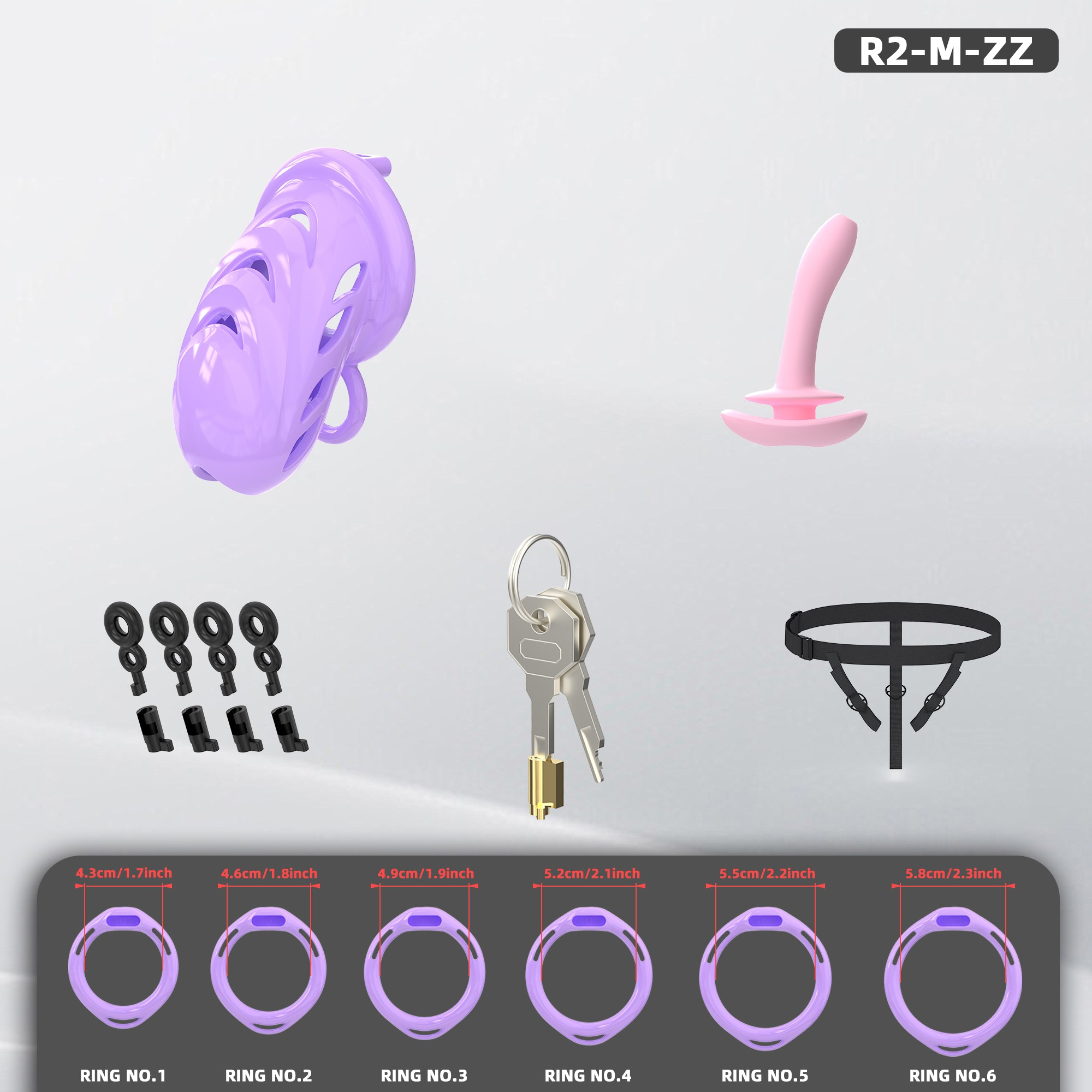R1 Chastity Cage Set (6 Plastic Rings) - detail 1