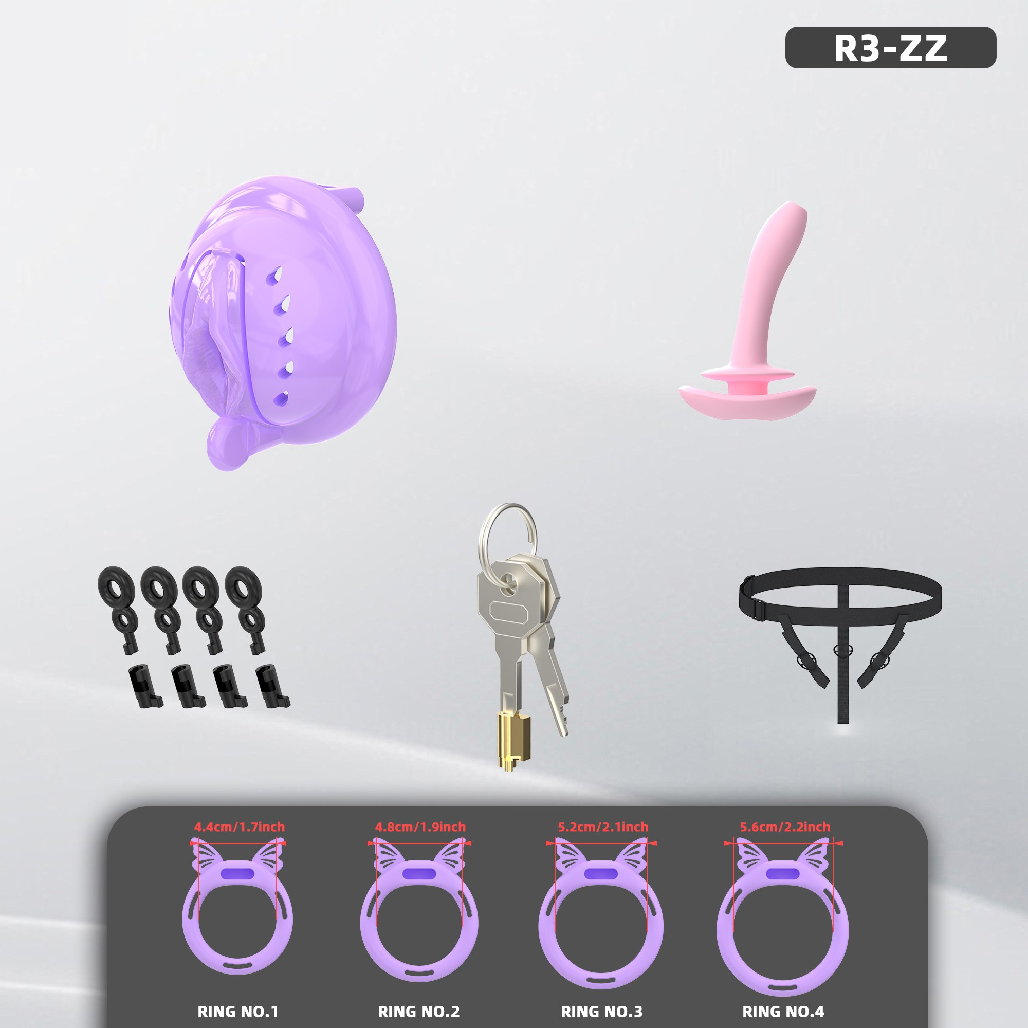 R1 Chastity Cage Set (4 Silicone Rings) - detail 1