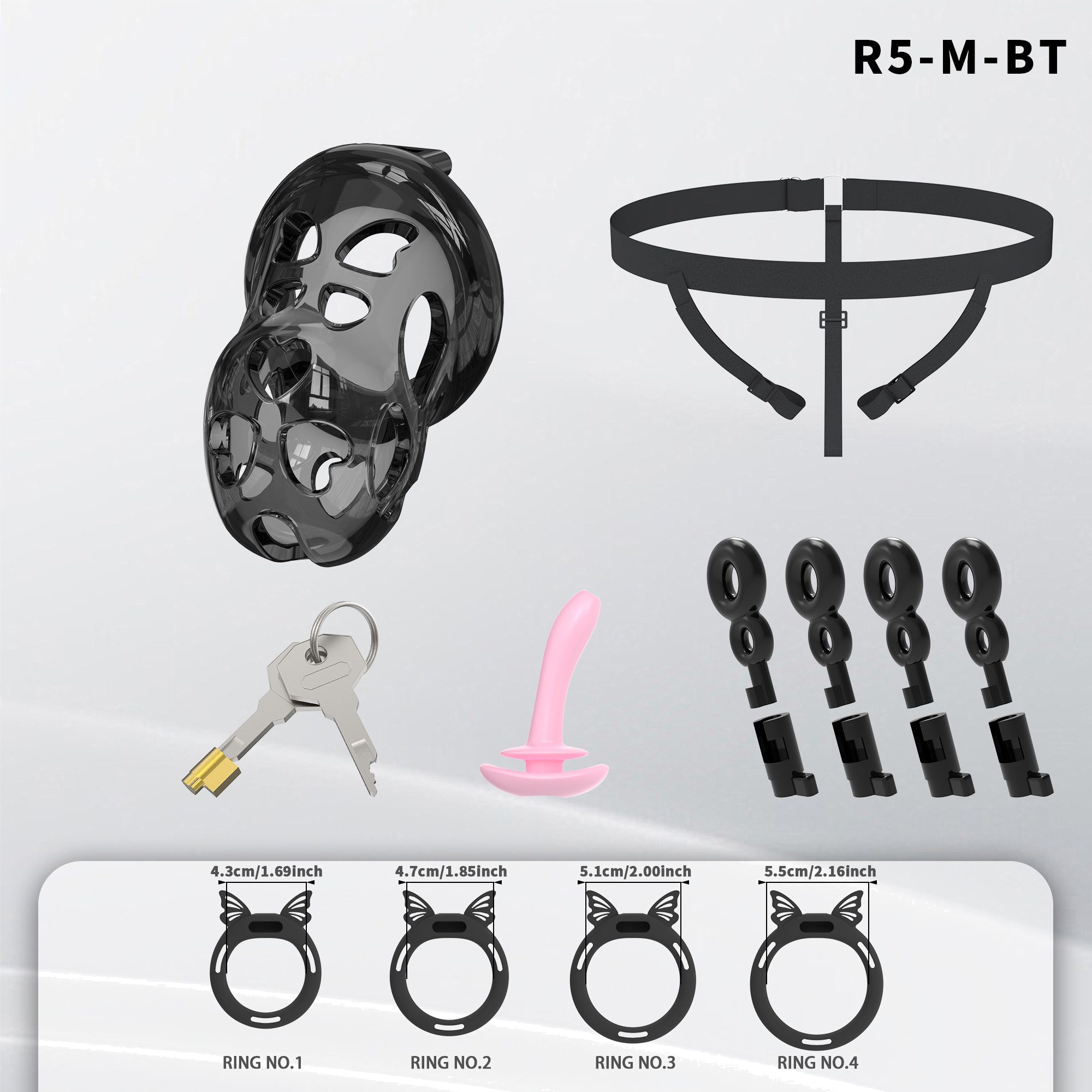 R1 Chastity Cage Set (4 Silicone Rings) - detail 1