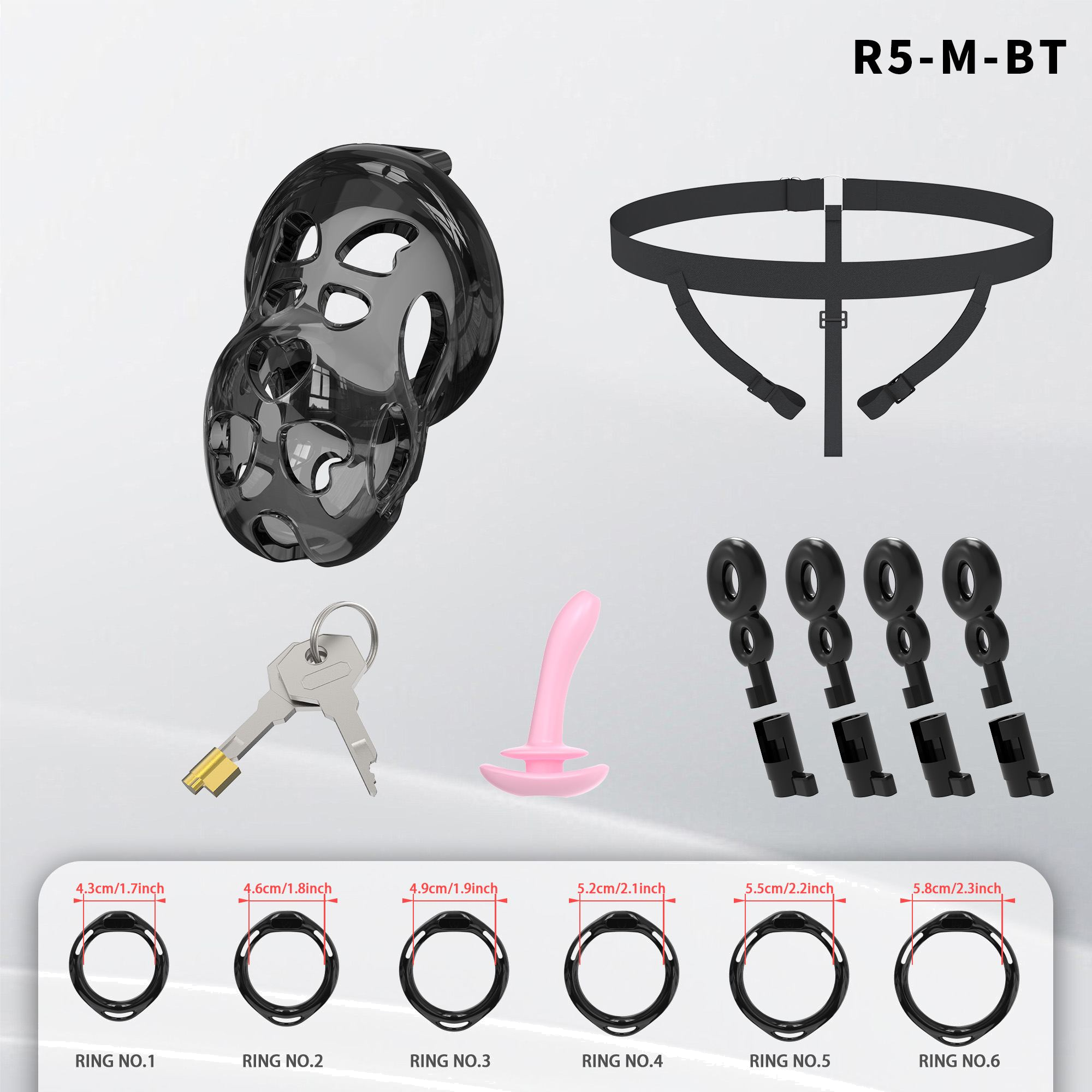 R1 Chastity Cage Set (6 Plastic Rings) - detail 1